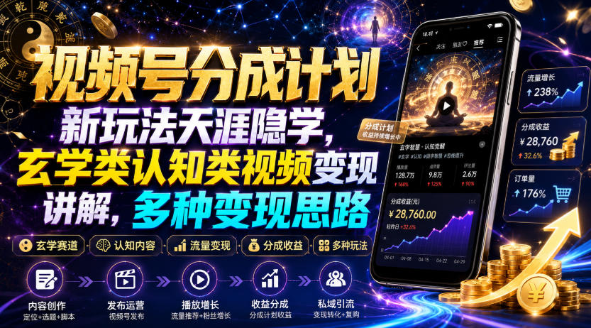 视频号分成计划新玩法天涯隐学，玄学类认知类视频变现讲解，多种变现思路-明楼资源站