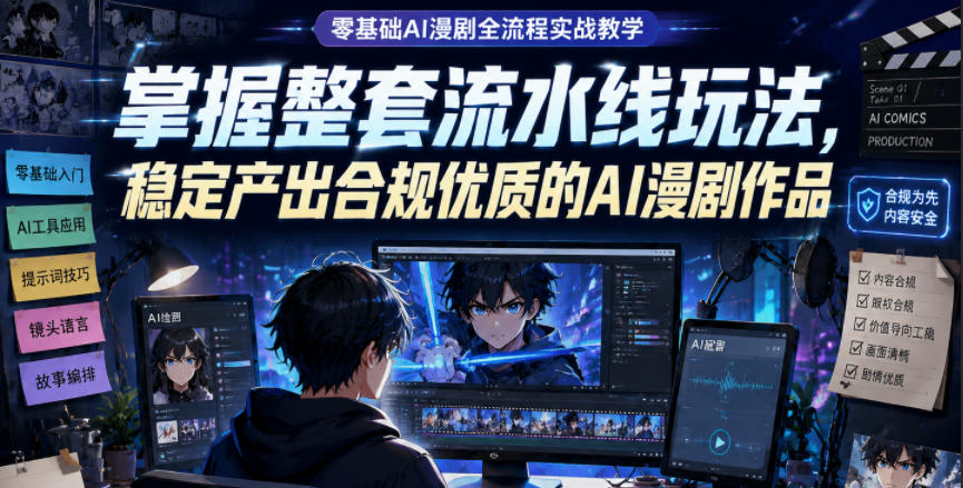零基础AI漫剧全流程实战教学，掌握整套流水线玩法，稳定产出合规优质的AI漫剧作品-明楼资源站