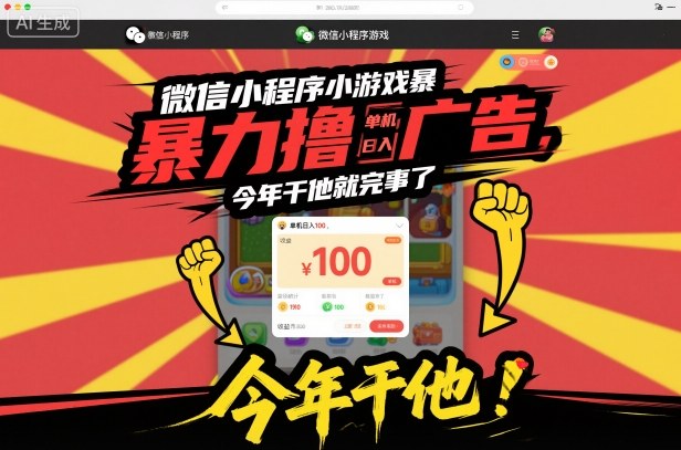 微信小程序小游戏暴力撸广告，单机日入100，今年干他就完事了-明楼资源站