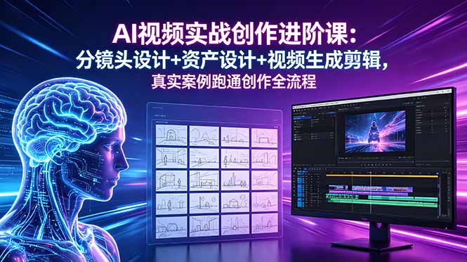 AI视频实战创作进阶课：分镜头设计+资产设计+视频生成剪辑，真实案例跑通创作全流程-明楼资源站