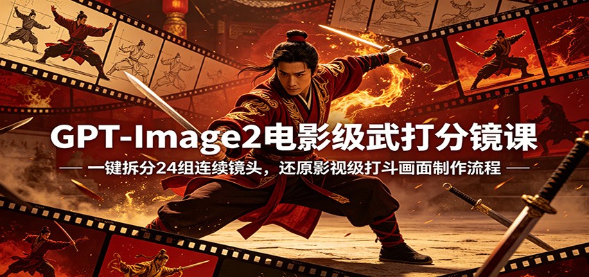 GPT-Image2电影级武打分镜课：一键拆分24组连续镜头，还原影视级打斗画面制作流程-明楼资源站