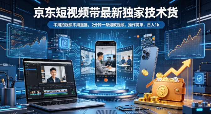 京东短视频带货最新独家技术，不用拍视频不用直播，2分钟一条爆款视频，操作简单，日入1k+【揭秘】-明楼资源站