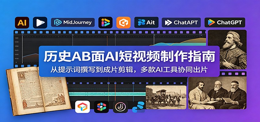 历史AB面AI短视频制作指南：从提示词撰写到成片剪辑，多款AI工具协同出片-明楼资源站