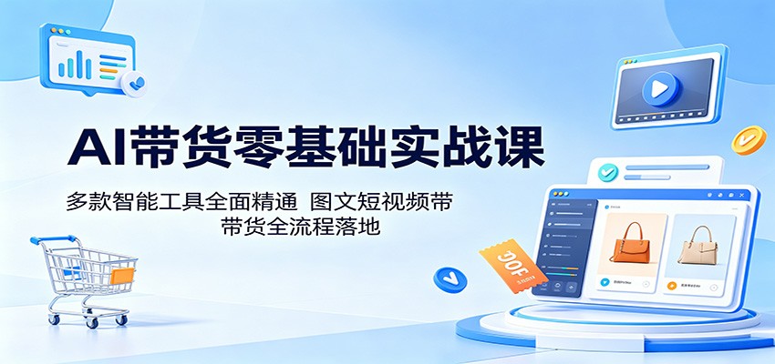 AI带货零基础实战课：多款智能工具全面精通，图文短视频带货全流程落地-明楼资源站