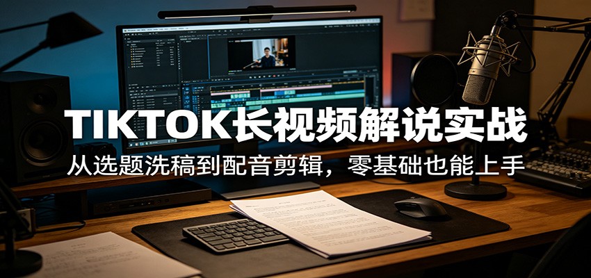 TIKTOK长视频解说实战：从选题洗稿到配音剪辑，零基础也能上手-明楼资源站