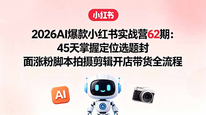 2026AI爆款小红书实战营62期：45天掌握定位选题封面涨粉脚本拍摄剪辑开店带货全流程-明楼资源站