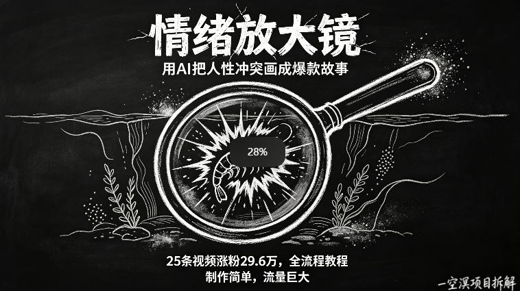 AI制作“情绪放大镜“视频，25条视频涨粉29.6W粉，流量巨大，制作简单，全流程教程-明楼资源站