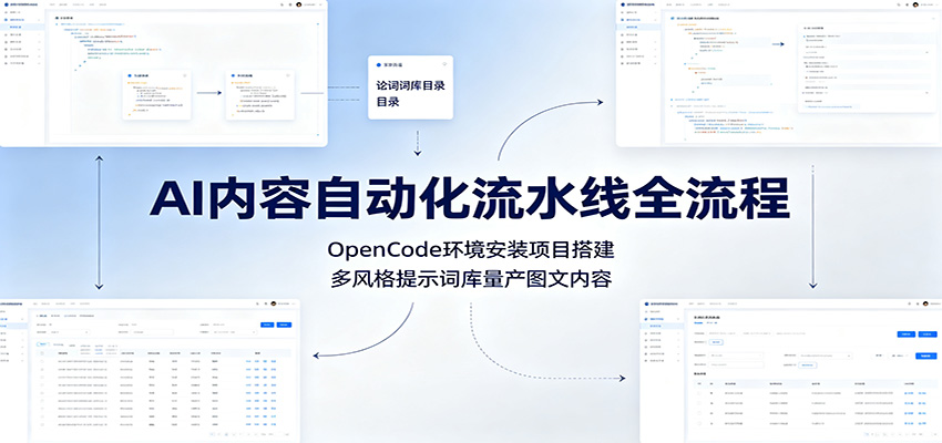 AI内容自动化流水线全流程：OpenCode环境安装项目搭建，多风格提示词库量产图文内容-明楼资源站