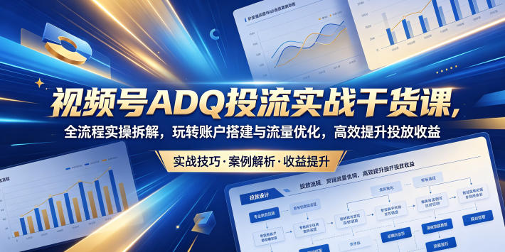 视频号ADQ投流实战干货课，全流程实操拆解，玩转账户搭建与流量优化，高效提升投放收益-明楼资源站