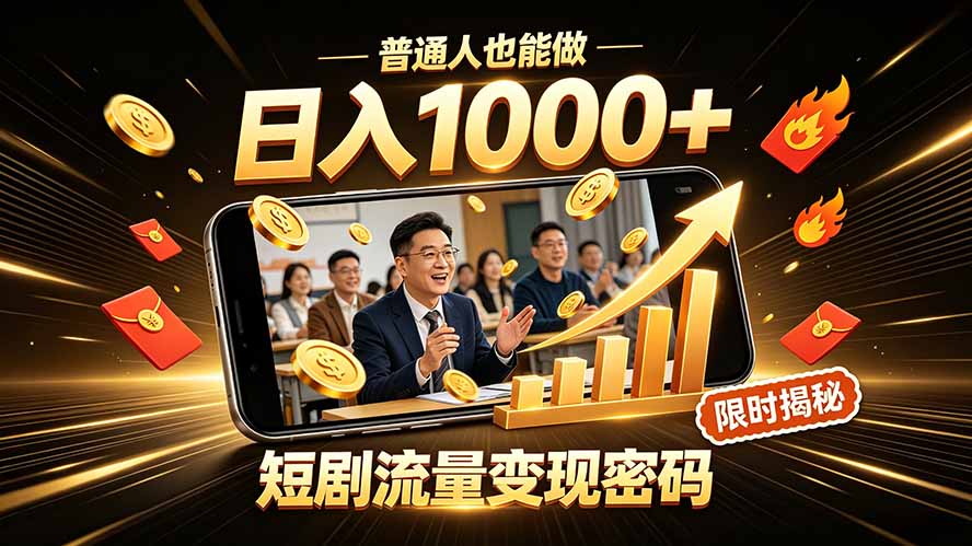 一部手机做短剧分发，不用真人出镜、不用拍摄剧本，快手流量变现日赚千元-明楼资源站