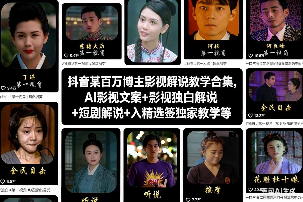 抖音某百万博主影视解说教学合集，AI影视文案+影视独白解说+短剧解说+入精选签独家教学等-明楼资源站