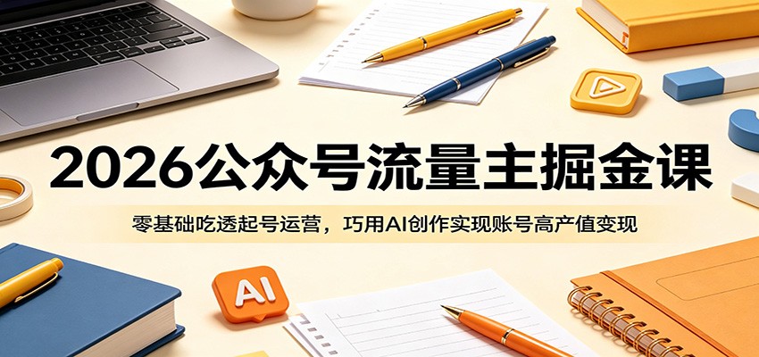 2026公众号流量主掘金课：零基础吃透起号运营，巧用AI创作实现账号高产值变现-明楼资源站
