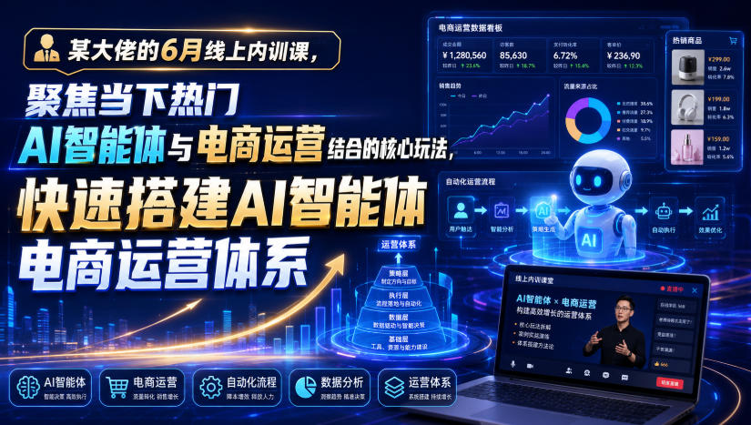 某大佬的6月线上内训课，聚焦当下热门AI智能体与电商运营结合的核心玩法，快速搭建AI智能体电商运营体系-明楼资源站
