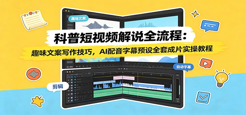 科普短视频解说全流程：趣味文案写作技巧，AI配音字幕预设全套成片实操教程-明楼资源站