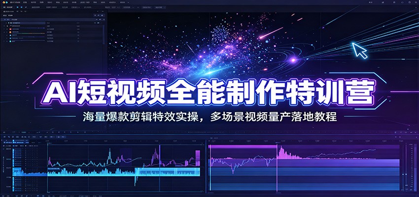 AI短视频全能制作特训营：海量爆款剪辑特效实操，多场景视频量产落地教程-明楼资源站