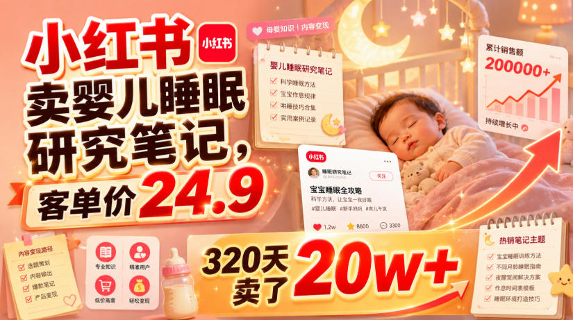 小红书卖婴儿睡眠研究笔记，客单价24.9，320天卖了20w+-明楼资源站