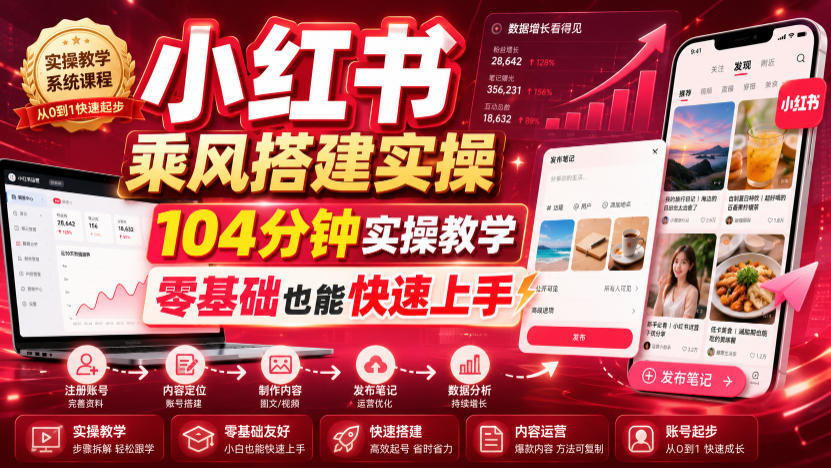 小红书乘风搭建实操，104分钟实操教学，零基础也能快速上手-明楼资源站