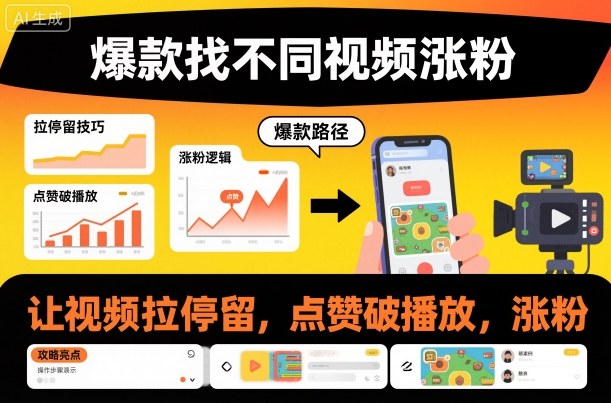 爆款找不同视频涨粉，让视频拉停留，实现点赞，破播放，涨粉-明楼资源站