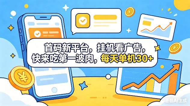 首码新平台，挂G自动看广告，快来吃第一波肉，每天单机30+，可矩阵放大【揭秘】-明楼资源站