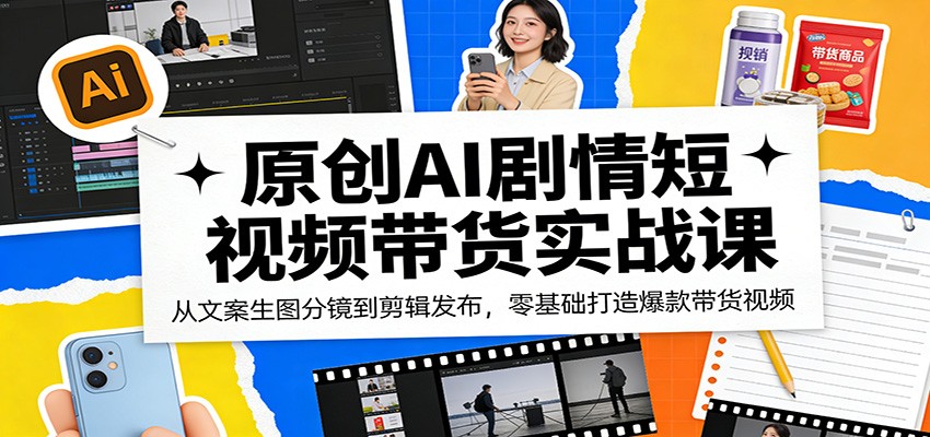 原创AI剧情短视频带货实战课：从文案生图分镜到剪辑发布，零基础打造爆款带货视频-明楼资源站