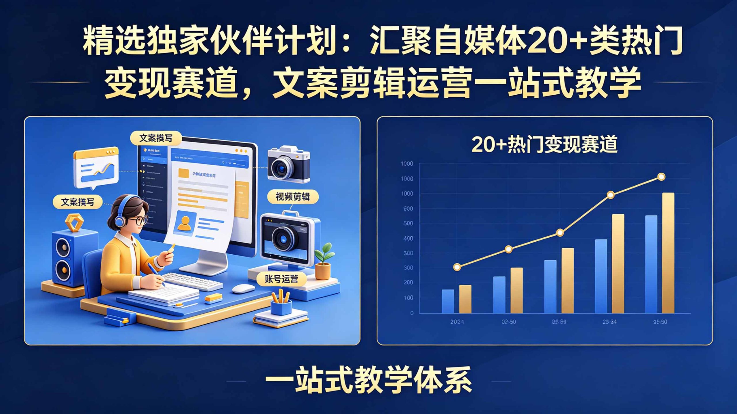 精选独家伙伴计划：汇聚自媒体20+类热门变现赛道，文案剪辑运营一站式教学-明楼资源站