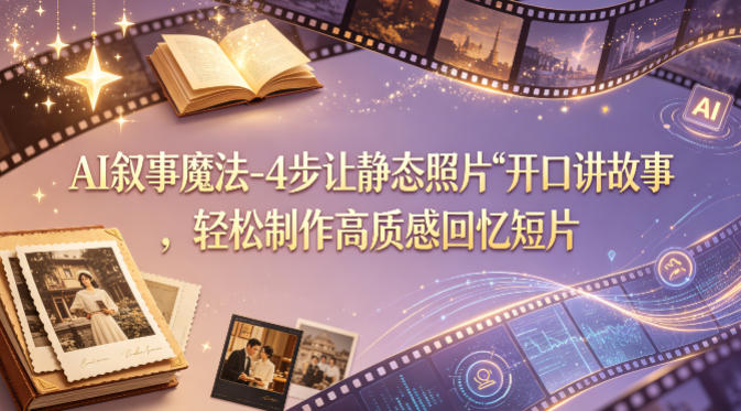 AI叙事魔法-4步让静态照片“开口讲故事”，轻松制作高质感回忆短片-明楼资源站