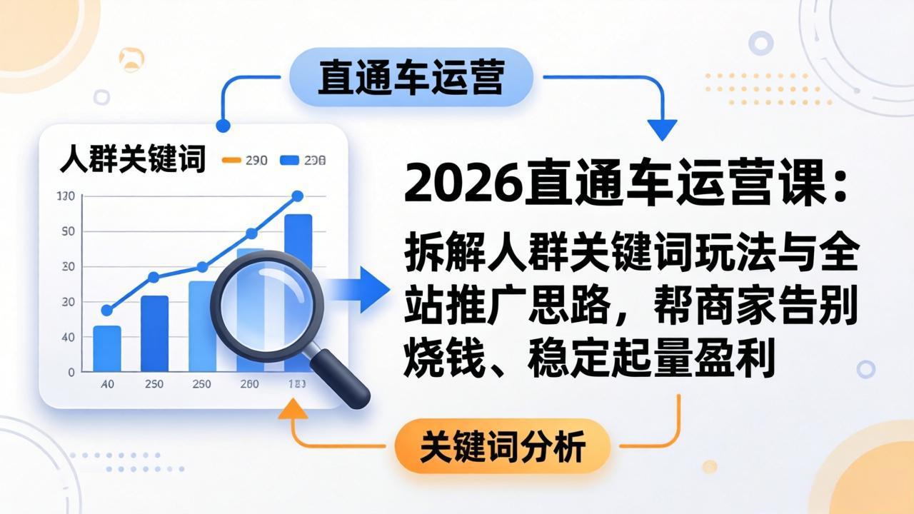 2026直通车运营课：拆解人群关键词玩法与全站推广思路，帮商家告别烧钱、稳定起量盈利-明楼资源站