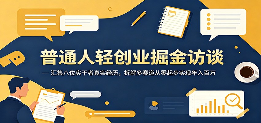 普通人轻创业掘金访谈：汇集八位实干者真实经历，拆解多赛道从零起步实现年入百万-明楼资源站