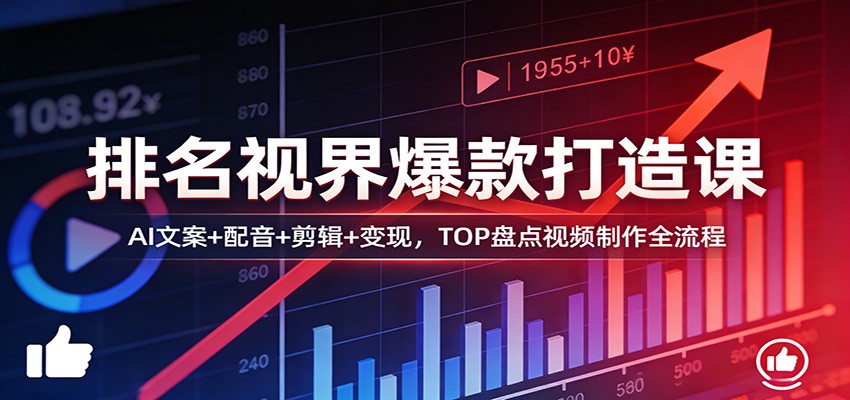排名视界爆款打造课：AI文案+配音+剪辑+变现，TOP盘点视频制作全流程-明楼资源站