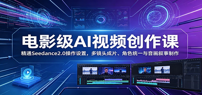 电影级AI视频创作课：精通Seedance2.0操作设置，多镜头成片、角色统一与音画叙事制作-明楼资源站