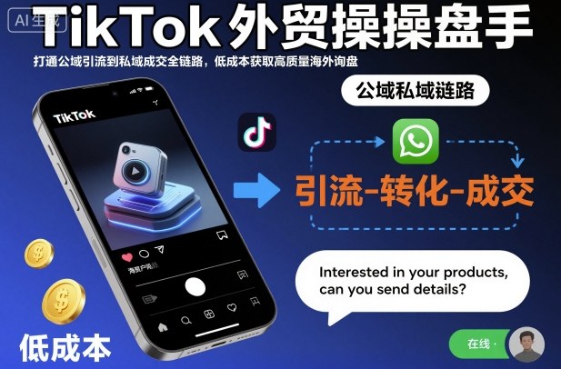 TikTok外贸操盘手，打通公域引流到私域成交全链路，低成本获取高质量海外询盘-明楼资源站