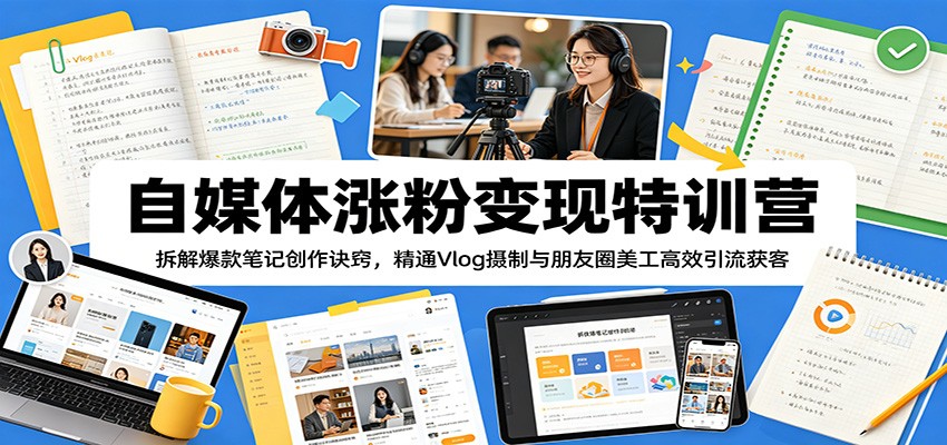 自媒体涨粉变现特训营：拆解爆款笔记创作诀窍，精通Vlog摄制与朋友圈美工高效引流获客-明楼资源站