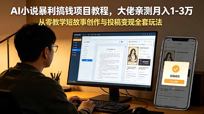AI小说暴利搞钱项目教程，大佬亲测月入1-3万，从零教学短故事创作与投稿变现全套玩法-明楼资源站