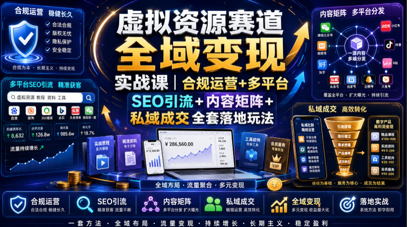 虚拟资源赛道全域变现实战课｜合规运营+多平台SEO引流+内容矩阵+私域成交全套落地玩法-明楼资源站