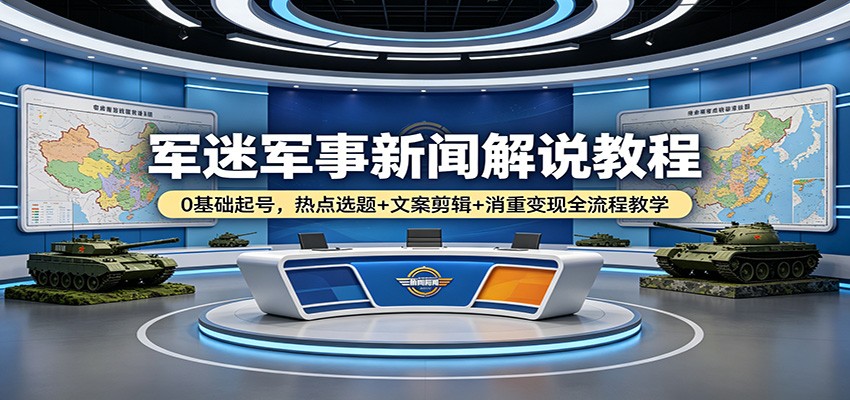 军迷军事新闻解说教程：0基础起号，热点选题+文案剪辑+消重变现全流程教学-明楼资源站