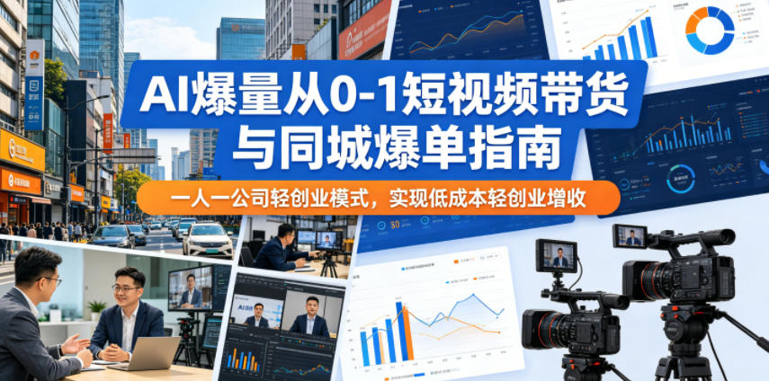 AI爆量从0-1短视频带货与同城爆单指南，一人一公司轻创业模式，实现低成本轻创业增收-明楼资源站