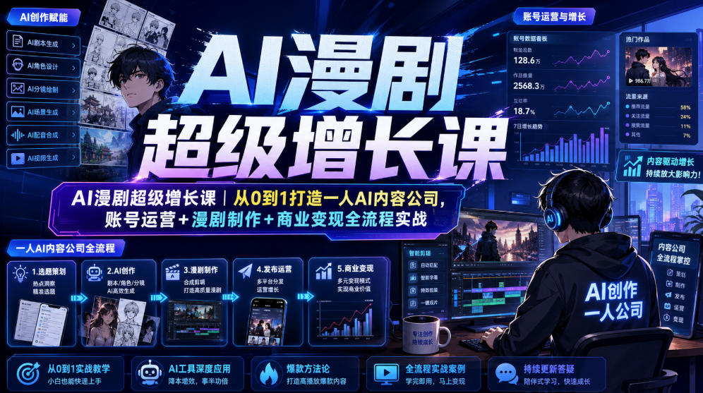 AI漫剧超级增长课｜从0到1打造一人AI内容公司，账号运营+漫剧制作+商业变现全流程实战-明楼资源站
