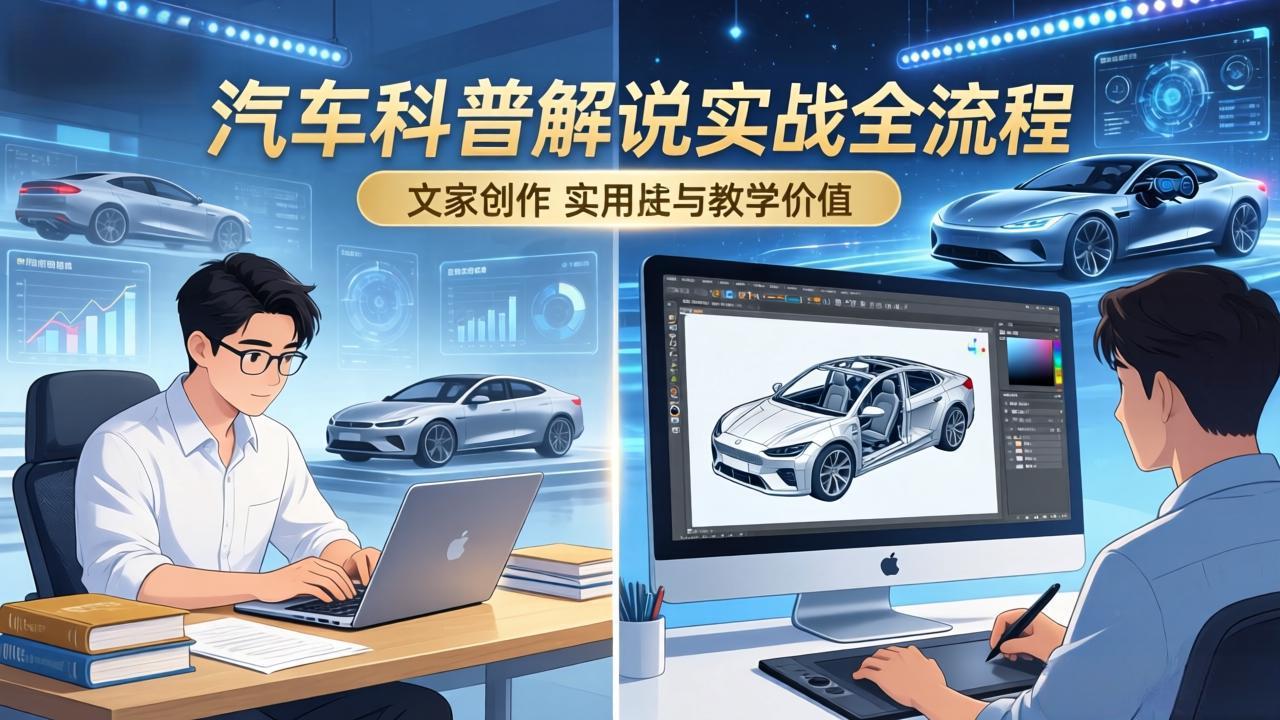 抖音汽车科普解说实战：文案+动画+画面处理+去水印全流程，打造专业汽车科普视频-明楼资源站
