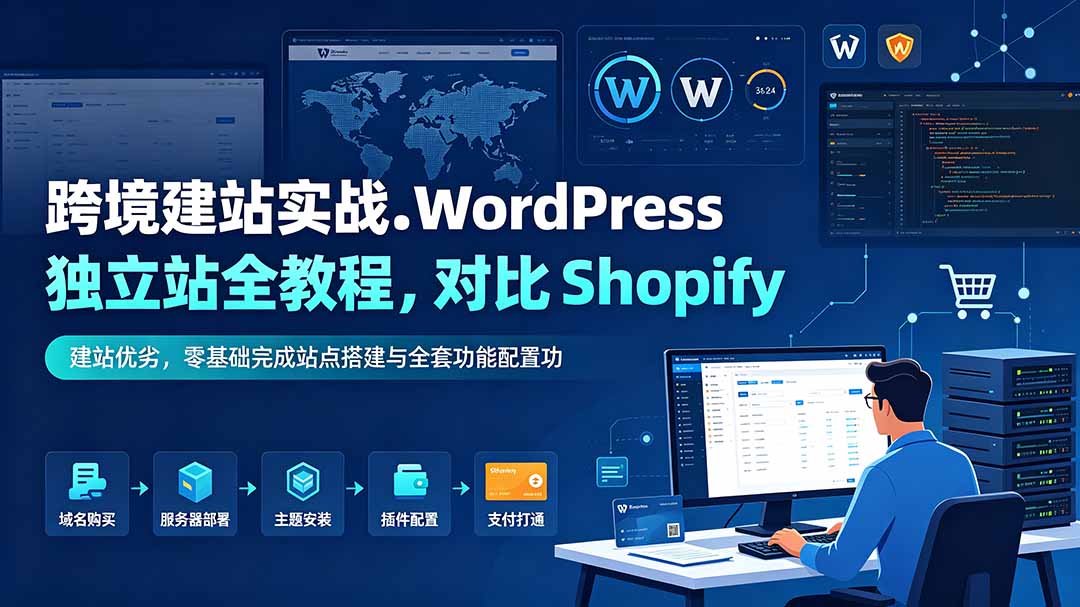 跨境建站实战：WordPress 独立站全教程，对比 Shopify 建站优劣，零基础完成站点搭建与全套功能配置-明楼资源站