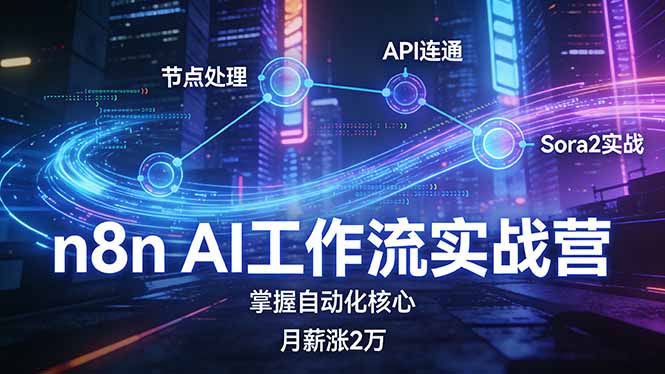 n8n AI工作流实战营，节点处理+API连通+Sora2实战，掌握自动化核心月薪涨2万-明楼资源站