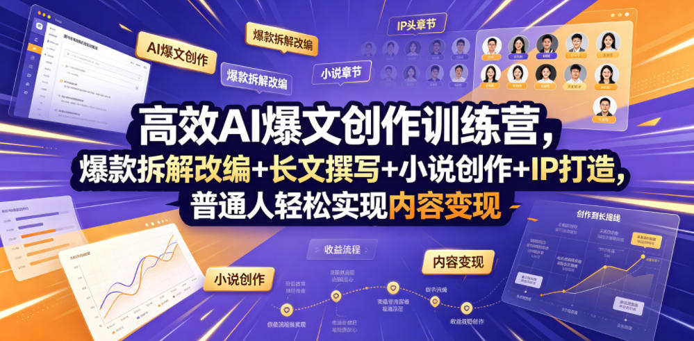 高效AI爆文创作训练营，爆款拆解改编+长文撰写+小说创作+IP打造，普通人轻松实现内容变现-明楼资源站