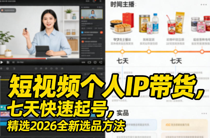 短视频个人IP带货，七天快速起号，精选2026全新选品方法-明楼资源站