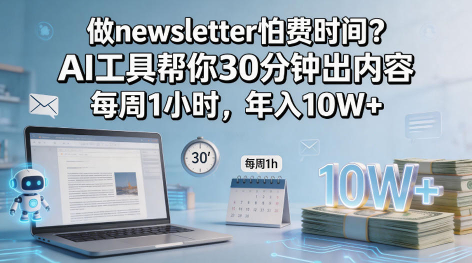 做newsletter怕费时间？AI工具帮你30分钟出内容，每周1小时，年入10W+！【原创双语字幕】-明楼资源站