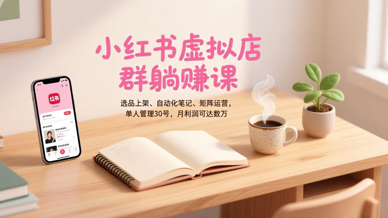 小红书虚拟店群躺赚课，选品上架、自动化笔记、矩阵运营，单人管理30号，月利润可达数万-明楼资源站