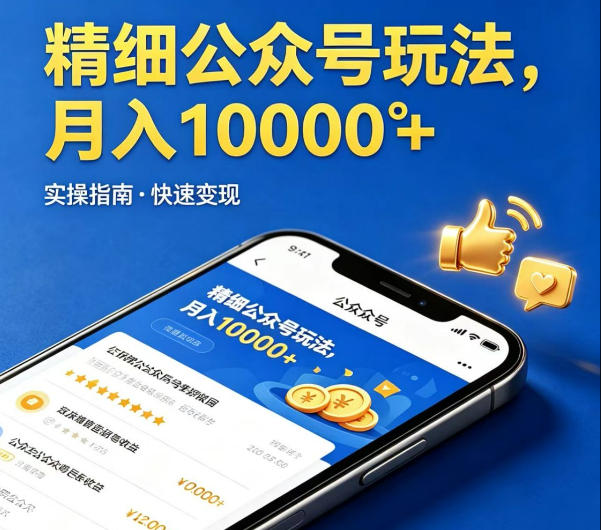 精细化公众号玩法，我们给你提供文章，你来负责发布，收益可观，月入1W+【揭秘】-明楼资源站