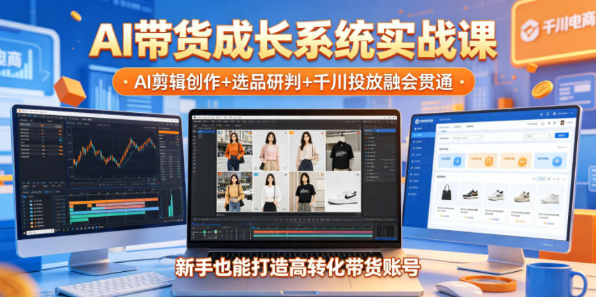 AI带货成长系统实战课，AI剪辑创作+选品研判+千川投放融会贯通，新手也能打造高转化带货账号(更新2026年)-明楼资源站