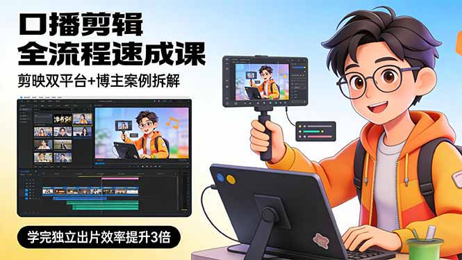 口播剪辑全流程速成课，剪映双平台+博主案例拆解，学完独立出片效率提升3倍-明楼资源站
