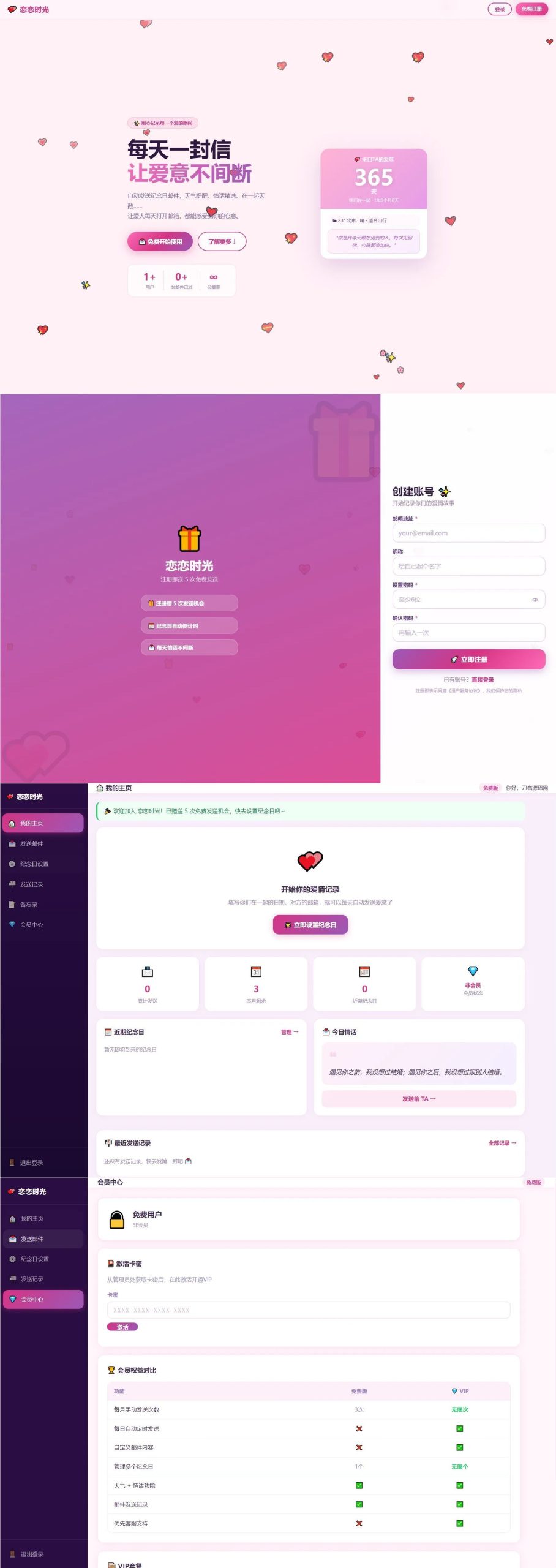 全自动发送邮箱表白纪念日网站源码-明楼资源站