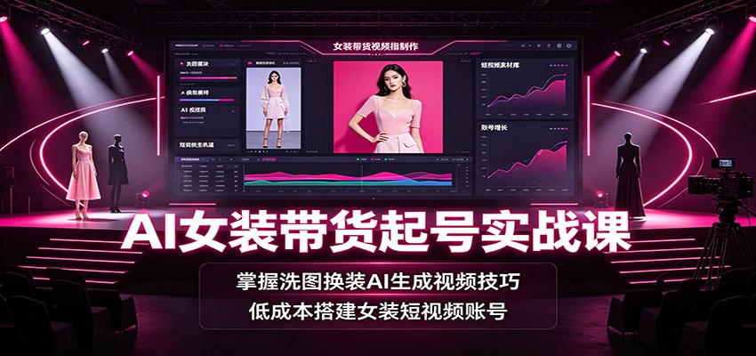 AI女装带货起号实战课：掌握洗图换装AI生成视频技巧，低成本搭建女装短视频账号-明楼资源站