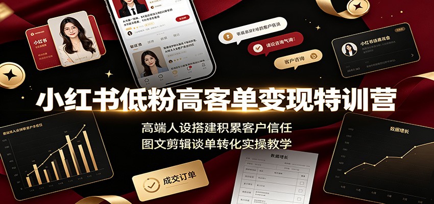 小红书低粉高客单变现特训营：高端人设搭建积累客户信任，图文剪辑谈单转化实操教学-明楼资源站